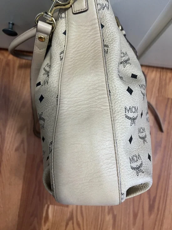 MCM Beige Logo Drawstring Tote with Gold Hardware - Picture 5 of 13